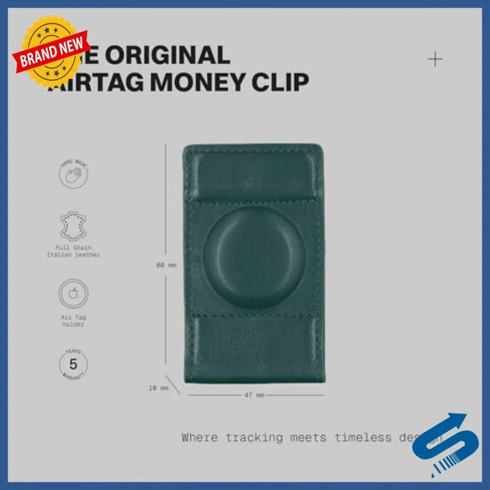 Full-Grain Italian Leather Money Clip with Apple AirTag Pocket